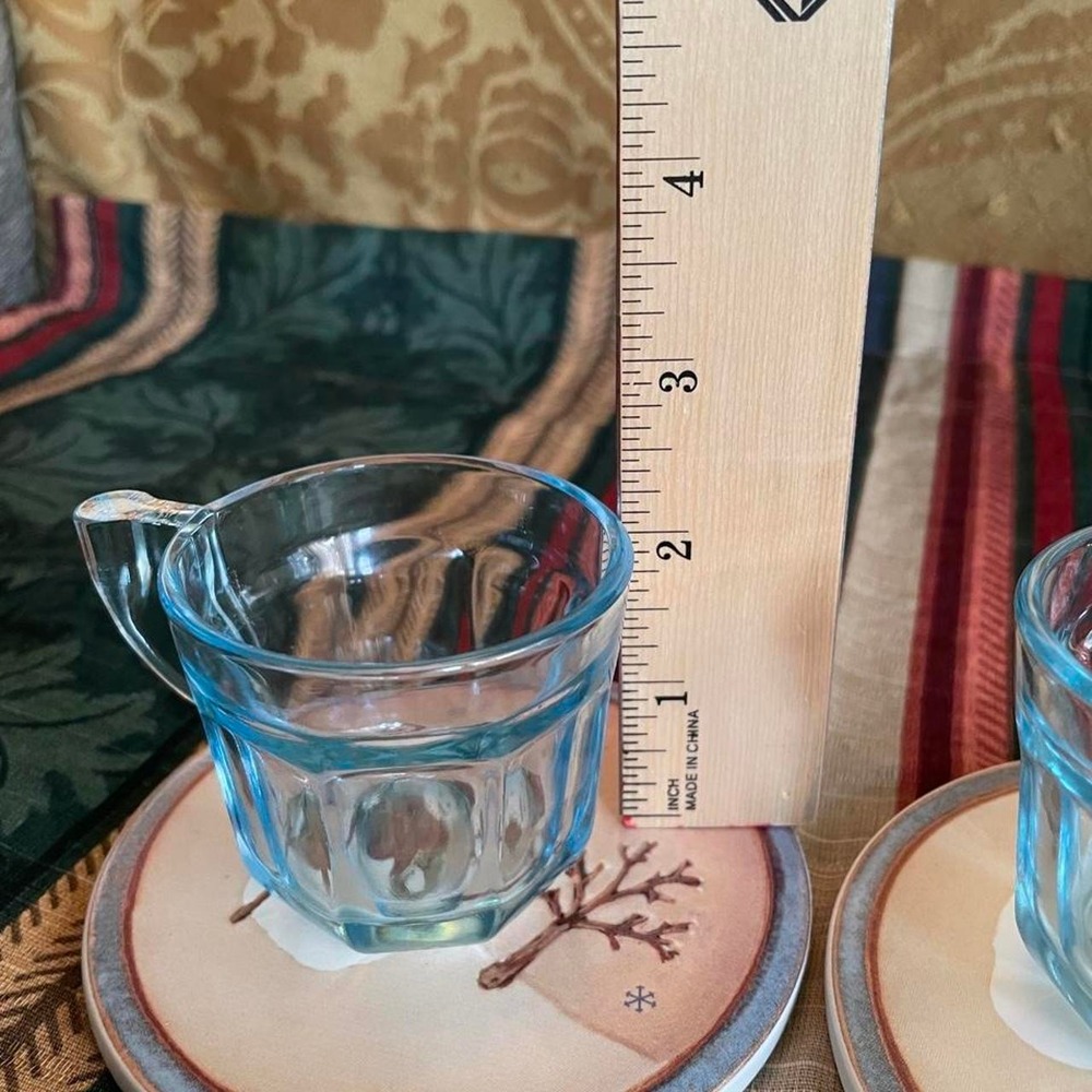 Vintage Blue glass cups with vertical ridges - Picture 7 of 8
